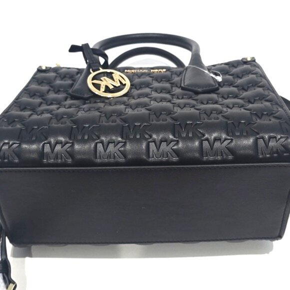 NWT ✅  Michael Kors MAPLE Small MK Embossed Leather Satchel BLACK ✨NWT - Picture 4 of 14